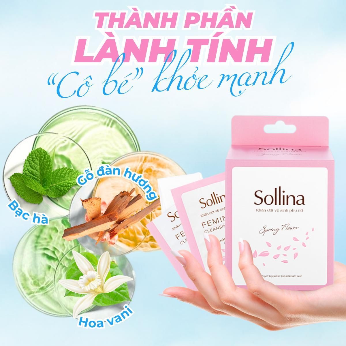 Khăn Ướt Phụ Khoa Vệ Sinh Vùng Kín Sollina Kháng Khuẩn Khử Mùi An Toàn Tiện Lợi 7
