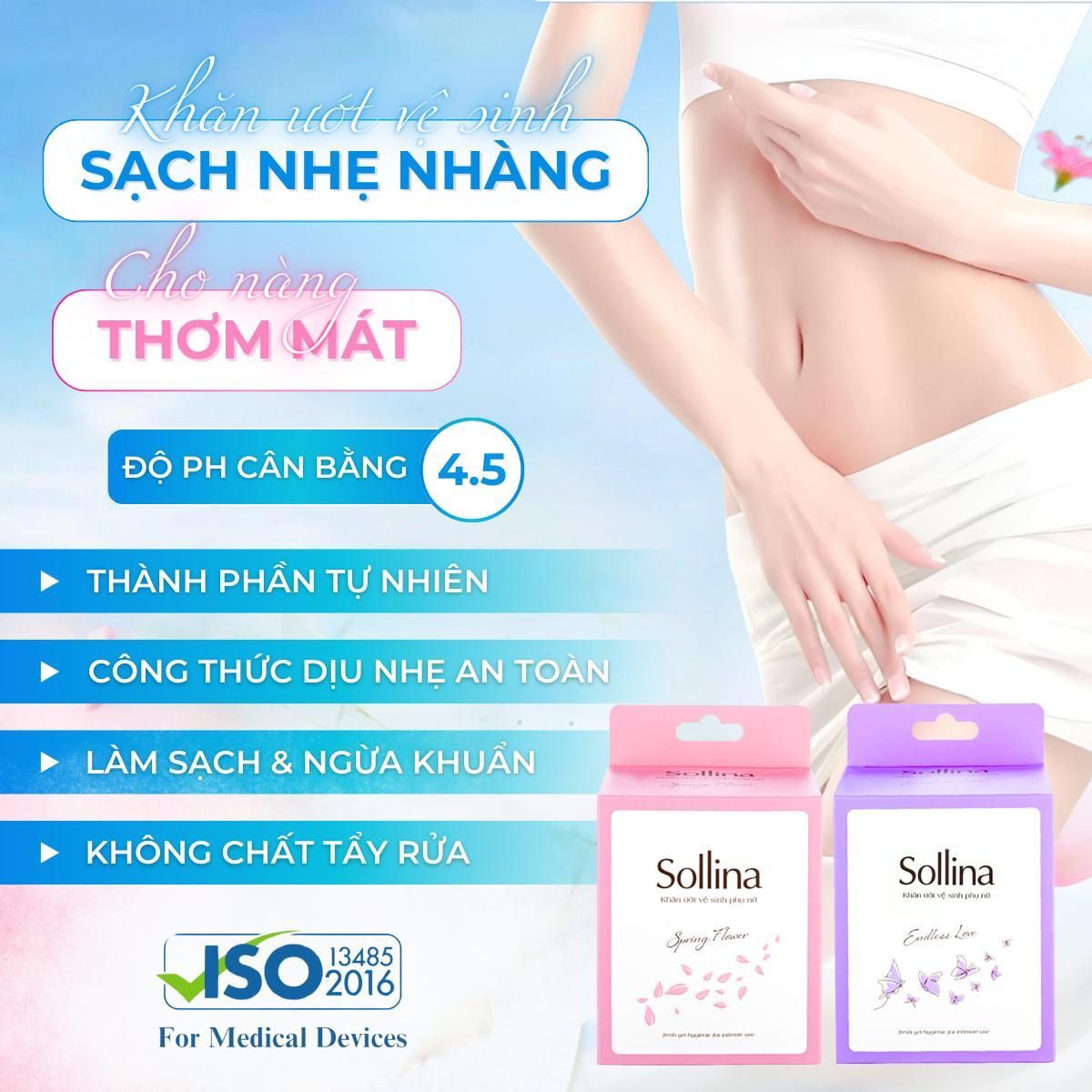 Khăn Ướt Phụ Khoa Vệ Sinh Vùng Kín Sollina Kháng Khuẩn Khử Mùi An Toàn Tiện Lợi 9