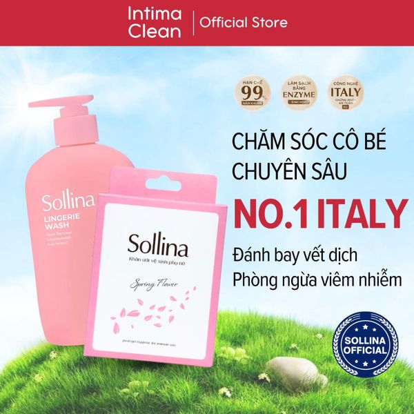 Combo Nước Giặt Đồ Lót Sollina Thơm Lâu Hồng 400ml Và Khăn Giấy Ướt Vệ Sinh Phụ Nữ Hồng 20 Gói/Hộp1