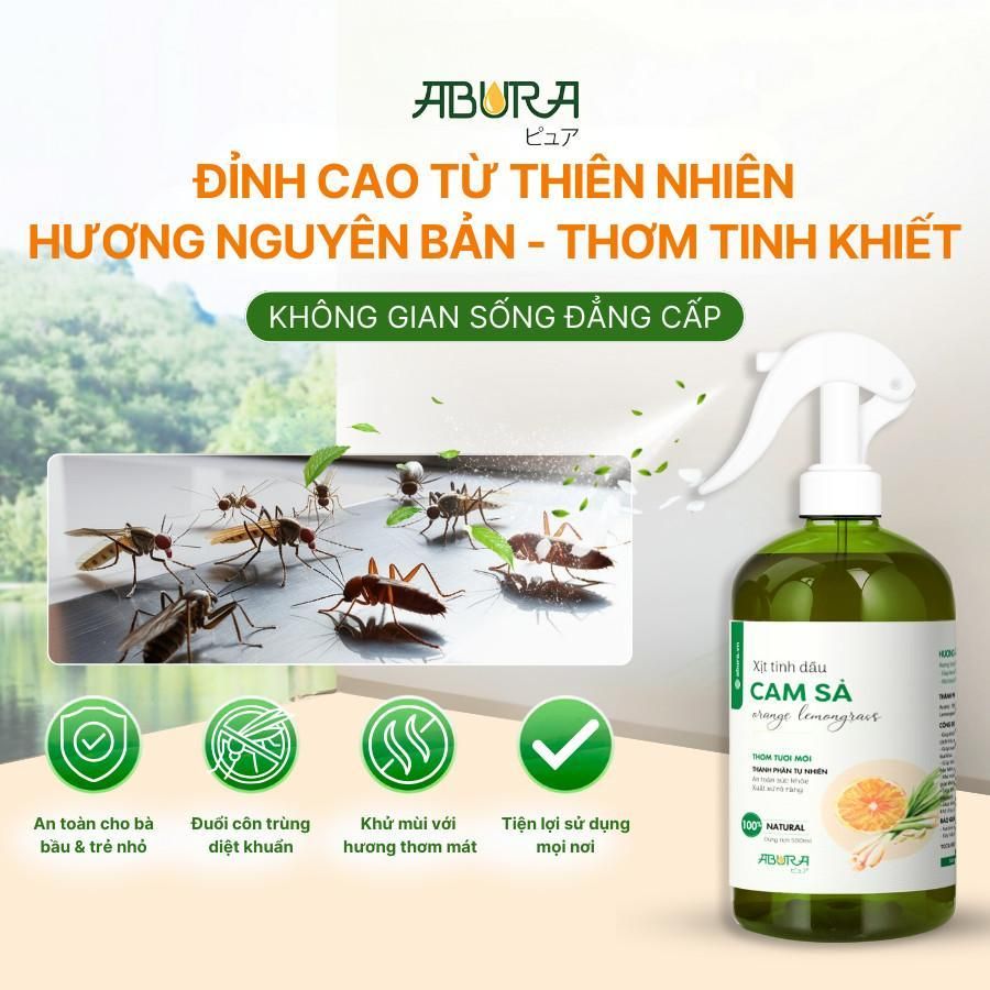 Bình Xịt Đuổi Muỗi, Gián, Kiến, Ruồi - Xịt Tinh Dầu Thơm Khử Mùi Sả Chanh ABURA 500ml