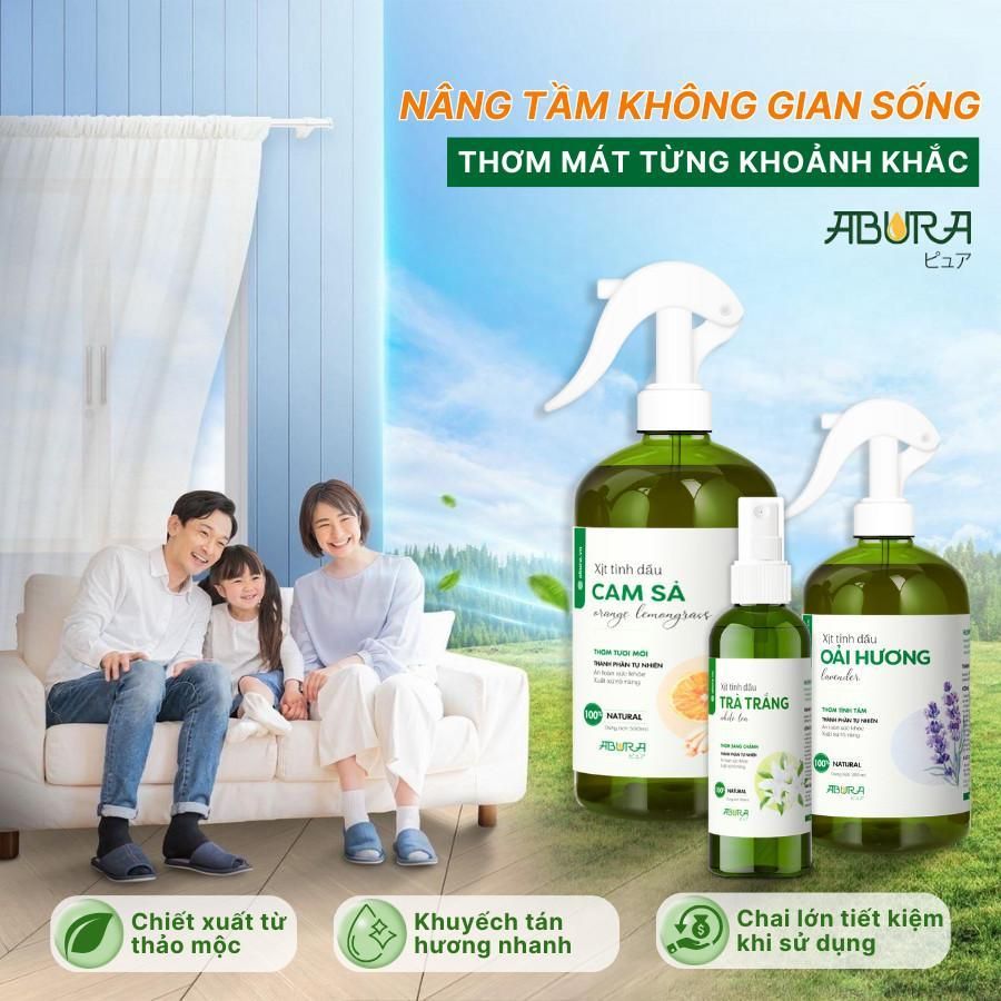 Bình Xịt Đuổi Muỗi, Gián, Kiến, Ruồi - Xịt Tinh Dầu Thơm Khử Mùi Sả Chanh ABURA 500ml 4