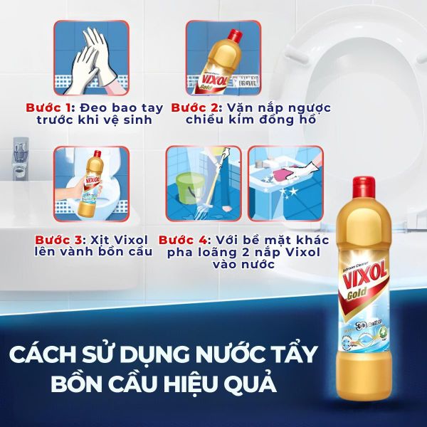 Nước Tẩy Bồn Cầu Thái Lan Vixol - Chai Khử Mùi Rửa Nhà Vệ Sinh Toilet 900/700ml