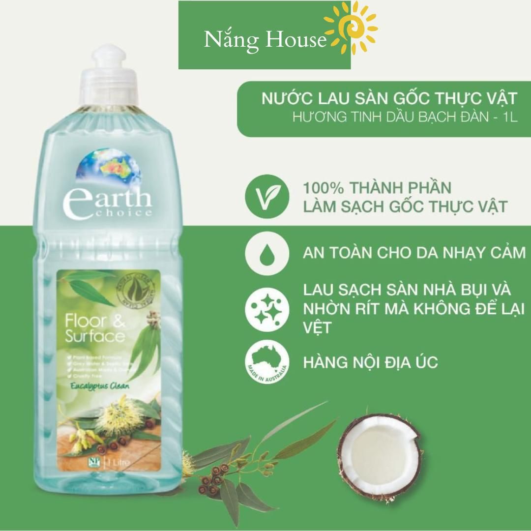 Nước Lau Sàn Earth Choice Siêu Sạch Tinh Dầu Thiên Nhiên Organic Hương bạċh Đàn 1L