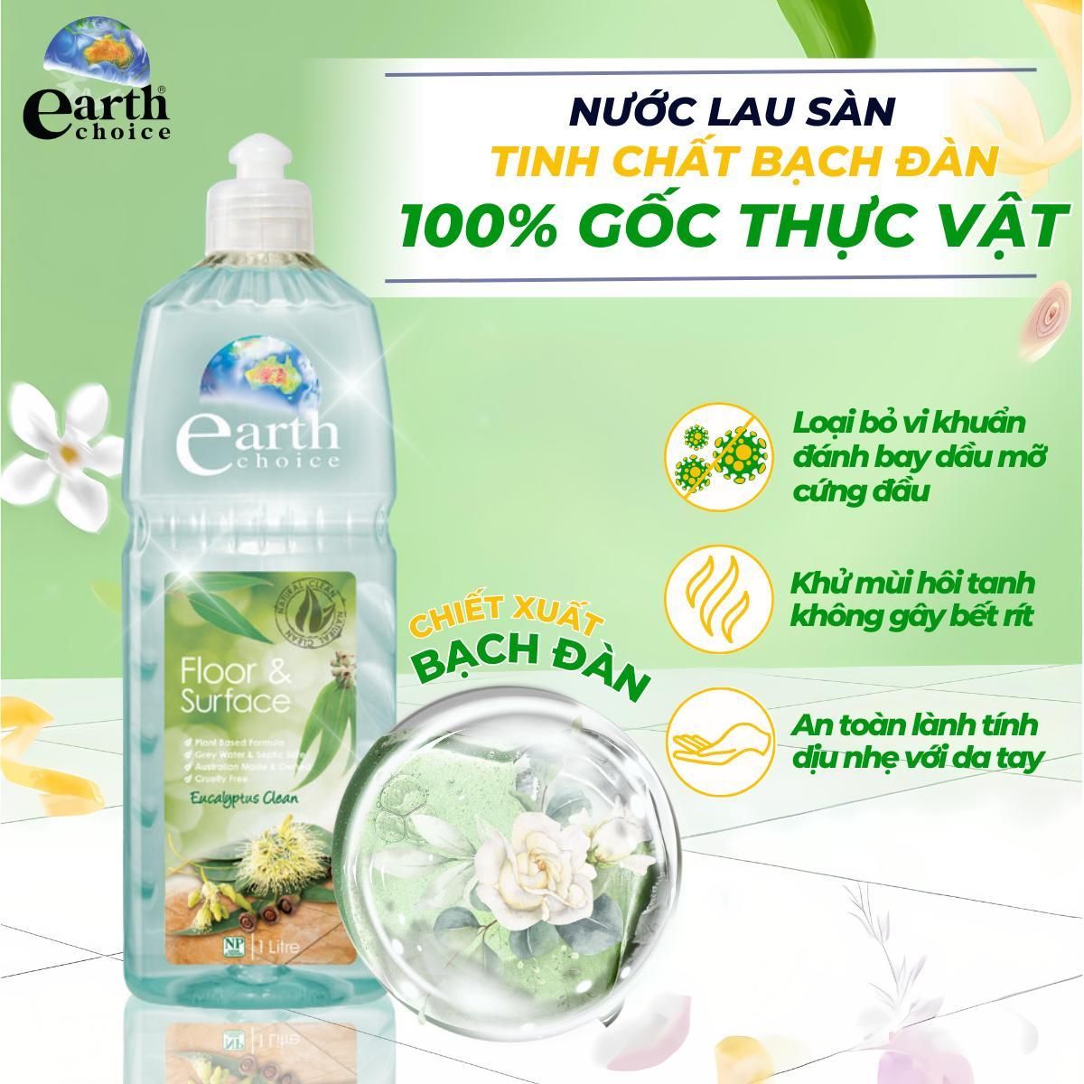 Nước Lau Sàn Earth Choice Siêu Sạch Tinh Dầu Thiên Nhiên Organic Hương bạċh Đàn 1L 2