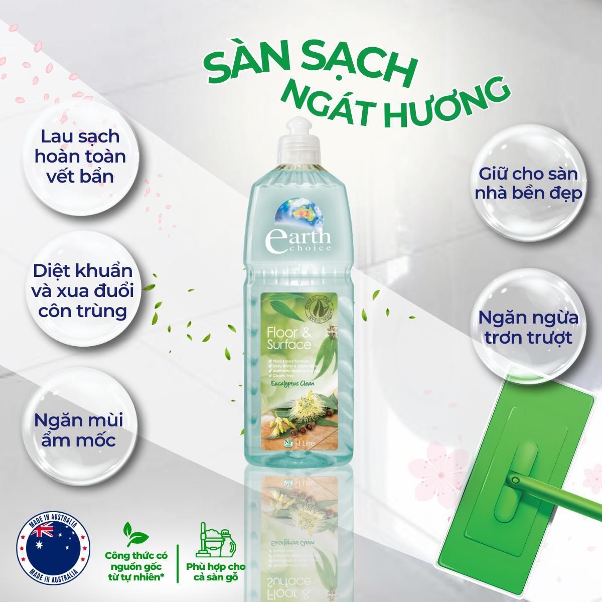 Nước Lau Sàn Earth Choice Siêu Sạch Tinh Dầu Thiên Nhiên Organic Hương bạċh Đàn 1L 4