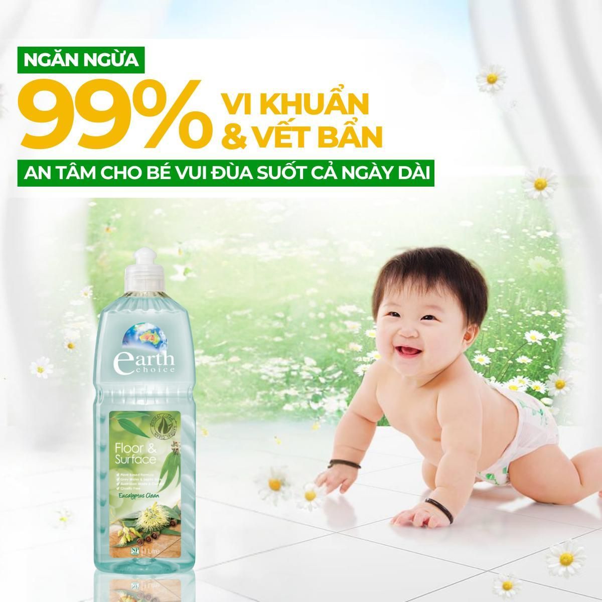 Nước Lau Sàn Earth Choice Siêu Sạch Tinh Dầu Thiên Nhiên Organic Hương bạċh Đàn 1L 5
