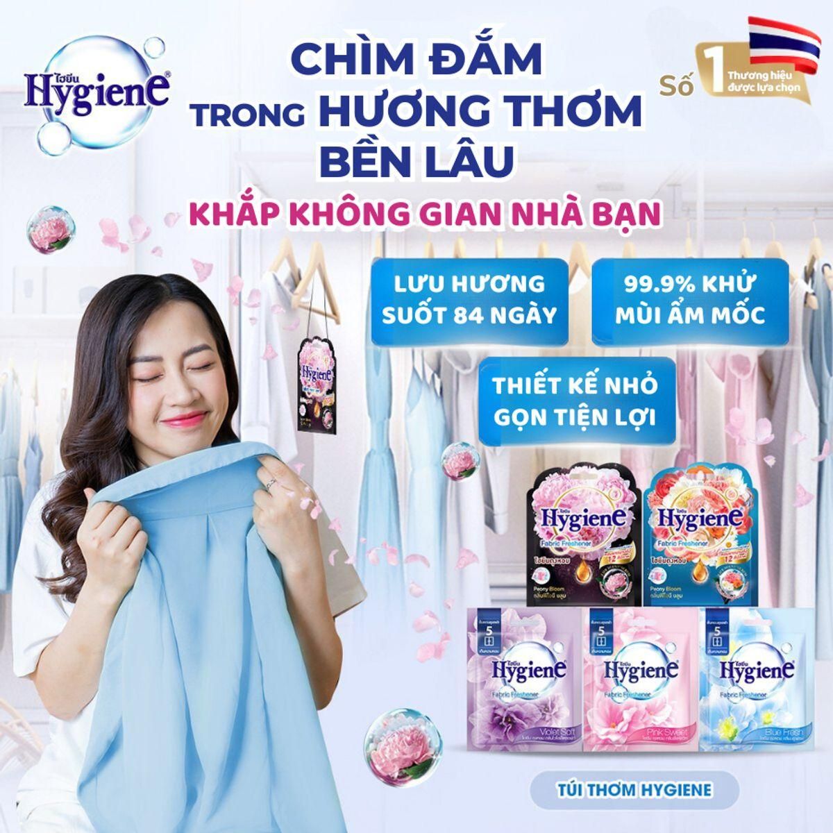 Túi Thơm Treo Tủ Quần Áo Hygiene Thái Lan Để Phòng Ngủ, Treo Xe Hương Hoa 8gr 2