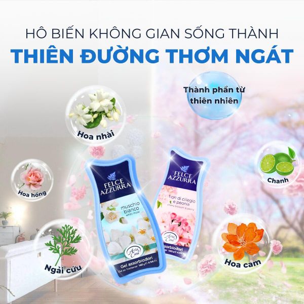 Sáp Thơm Phòng Khử Mùi Felce Azzurra Hương Tự Nhiên Cho Ô Tô Nhà Vệ Sinh Phòng Ngủ Tủ Quần Áo 140gr