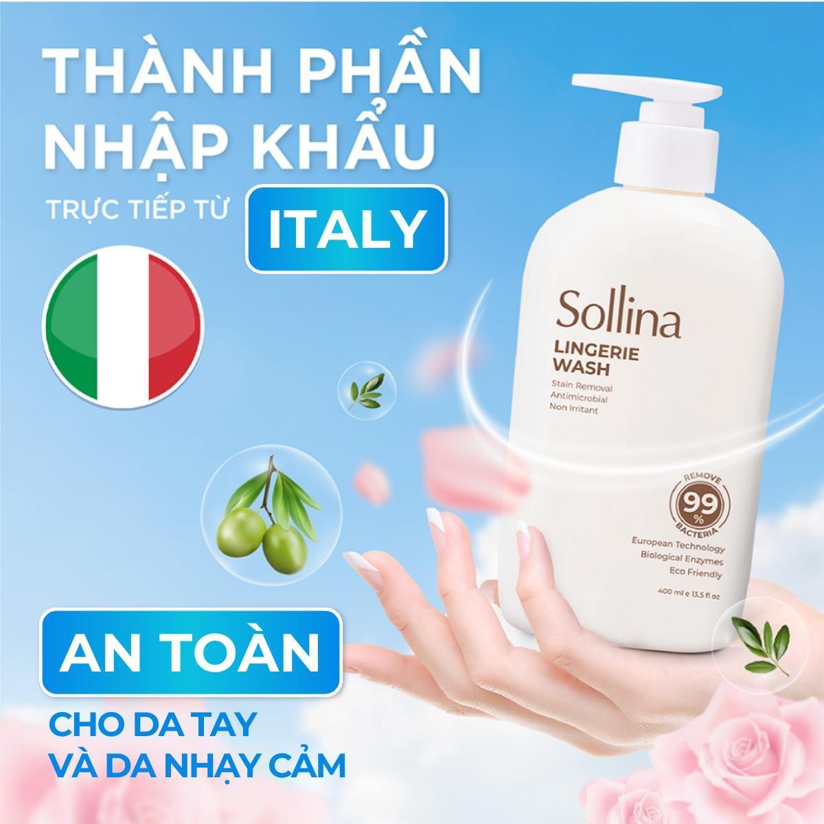 Combo Nước Giặt Đồ Lót Sollina Thơm Lâu Vàng 400ml Và Khăn Giấy Ướt Vệ Sinh Phụ Nữ Tím 20 Gói/Hộp 2