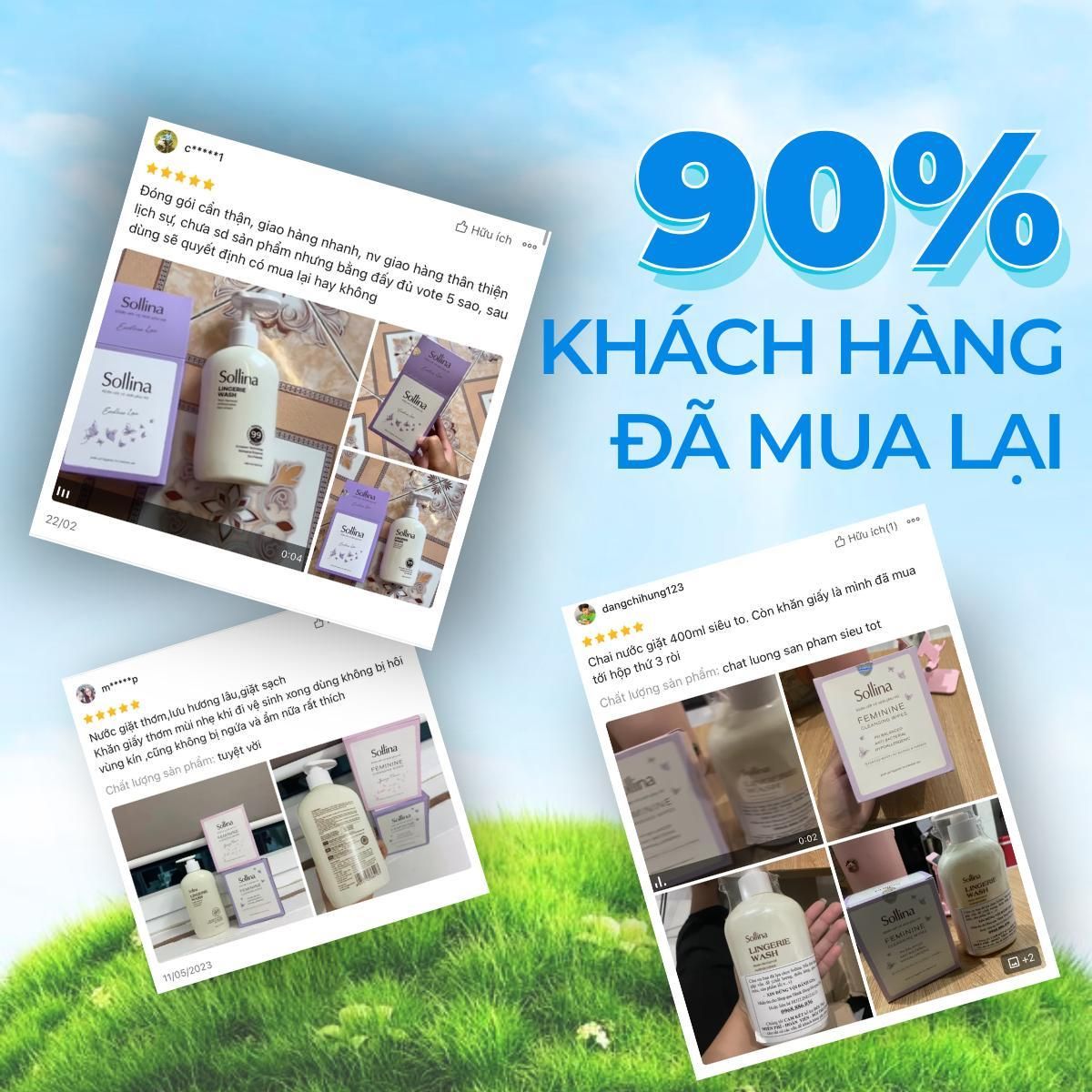 Combo Nước Giặt Đồ Lót Sollina Thơm Lâu Vàng 400ml Và Khăn Giấy Ướt Vệ Sinh Phụ Nữ Tím 20 Gói/Hộp 3