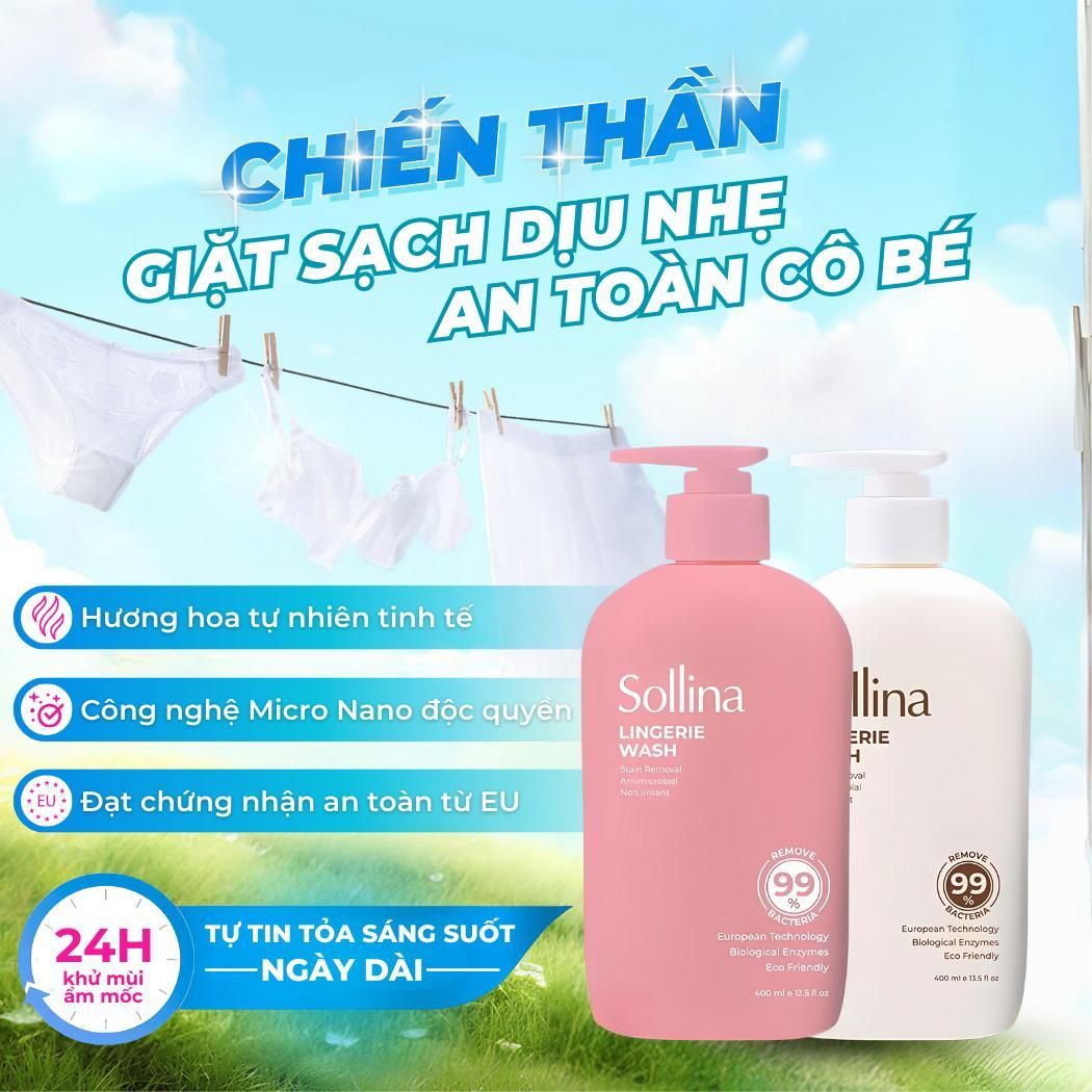 Combo 2 Chai Nước Giặt Sollina Hương Nước Hoa - Chai 0.5kg Làm Sạch Quần Lót 3