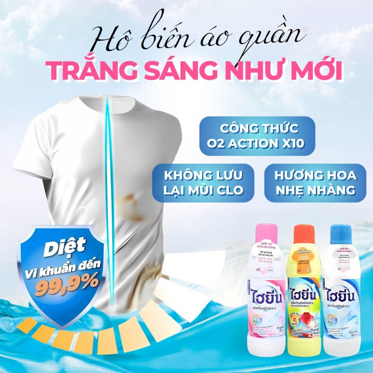 Tẩy Mốc Quần Áo Hygiene - Thuốc Tẩy Trắng Quần Áo Trắng Và Màu, Nước Tẩy Thái Lan 250/500/600ml 2