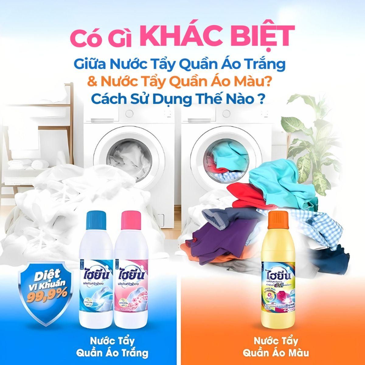 Tẩy Mốc Quần Áo Hygiene - Thuốc Tẩy Trắng Quần Áo Trắng Và Màu, Nước Tẩy Thái Lan 250/500/600ml 3