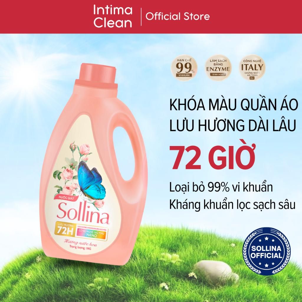 Nước Giặt Quần Áo Cao Cấp Attack Sollina - Công Nghê Khoá Màu Nano Hương Nước Hoa 72H Thơm Lâu 1KG