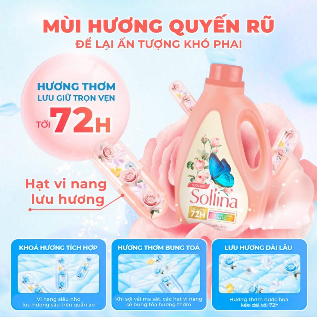Nước Giặt Quần Áo Cao Cấp Attack Sollina - Công Nghê Khoá Màu Nano Hương Nước Hoa 72H Thơm Lâu 1KG 6
