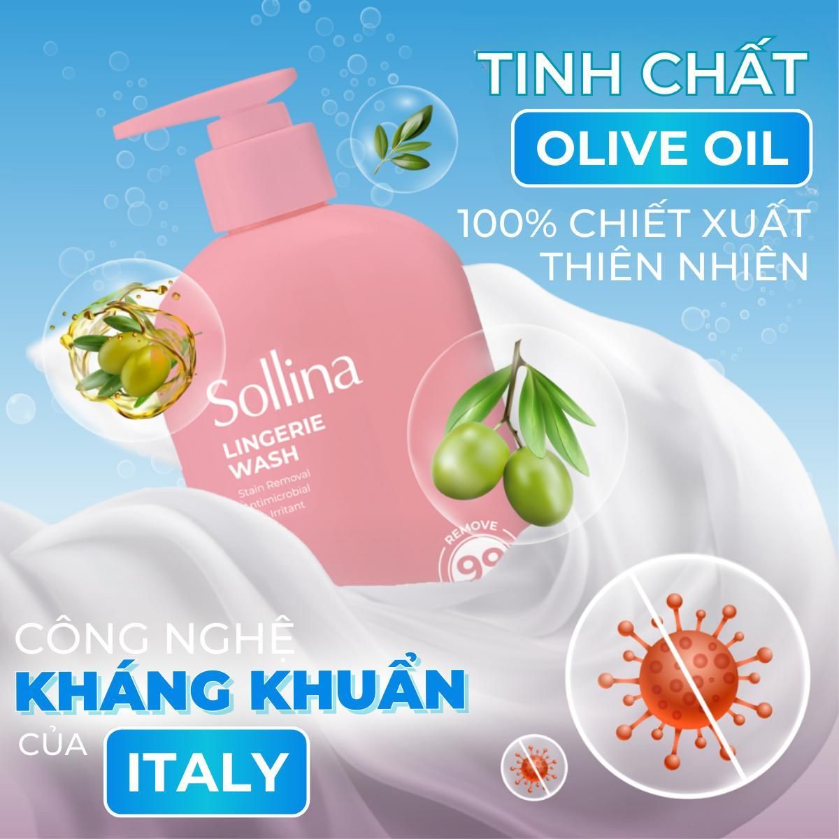 Nước Giặt Quần Lót Sollina Loại Bỏ Sạch Vi Khuẩn Mùi Hôi Khó Chịu Lưu Giữ Hương Hoa Màu Hồng 400ml 5