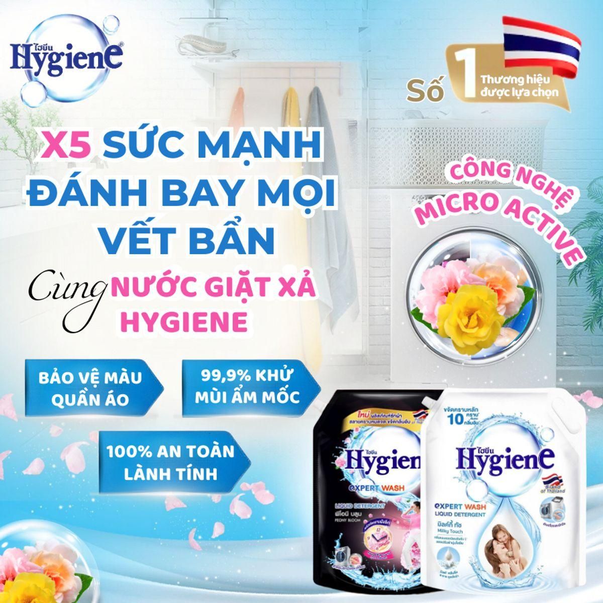 Nước Giặt Xả Toả Hương Hygiene Đánh Bay Vết Bẩn, Hương Thơm Mềm Mại 1,8L 2