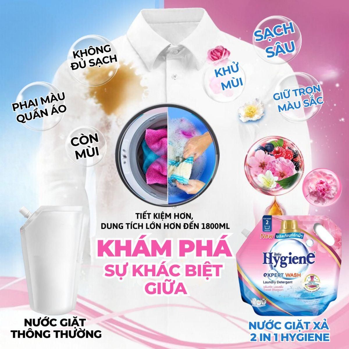 Nước Giặt Xả Toả Hương Hygiene Đánh Bay Vết Bẩn, Hương Thơm Mềm Mại 1,8L 3