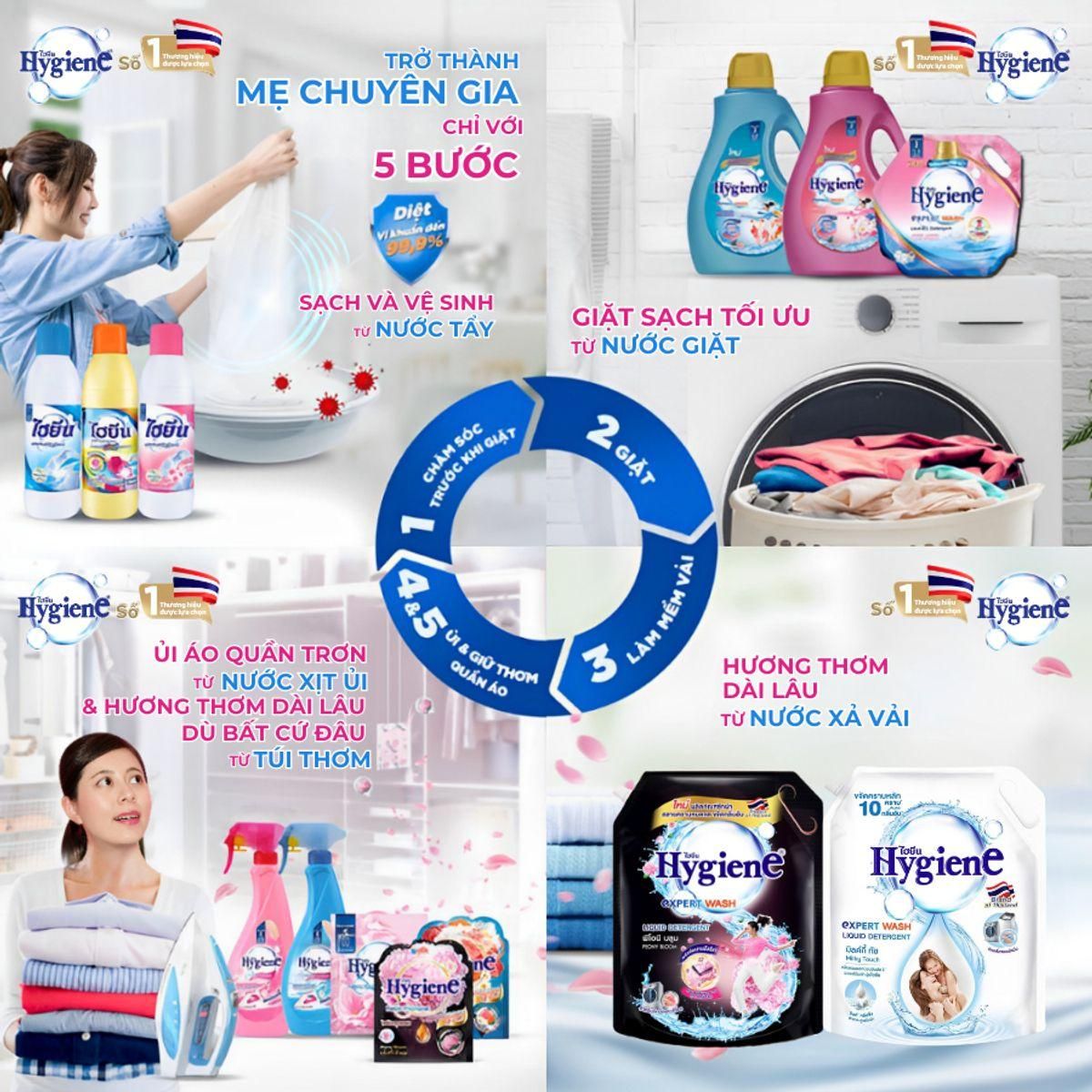 Nước Giặt Xả Toả Hương Hygiene Đánh Bay Vết Bẩn, Hương Thơm Mềm Mại 1,8L 8