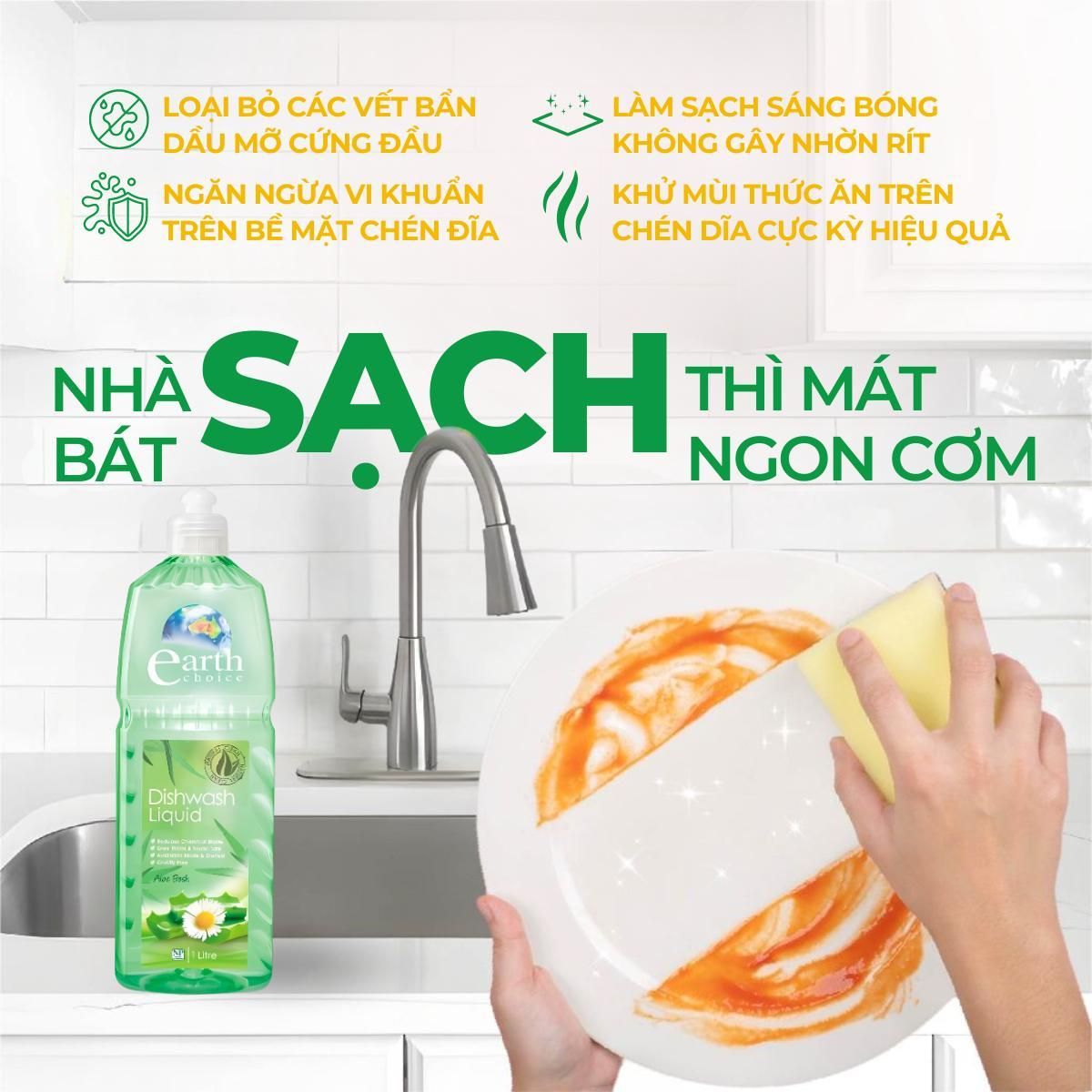 Nước Rửa Bát Sinh Học Nha Đam, Chanh 1L Earth Choice 3