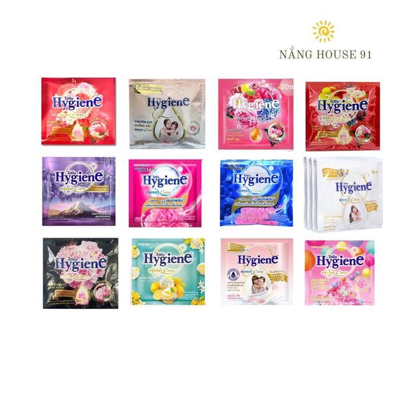 Nước Xả Hygiene Thái Lan Giặt Xả Vải, Quần Áo Siêu Đậm Đặc Mềm Vải chính hãnġ Dây 12 Gói 20ml/Gói