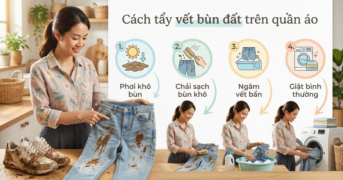 Cách tẩy vết bùn đất trên quần áo — sạch nhanh không cần chà xát