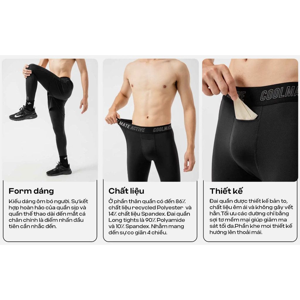 Quần Long Tights Mặc Trong thấm hút tốt, nhanh khô, thoáng khí Coolmate 3