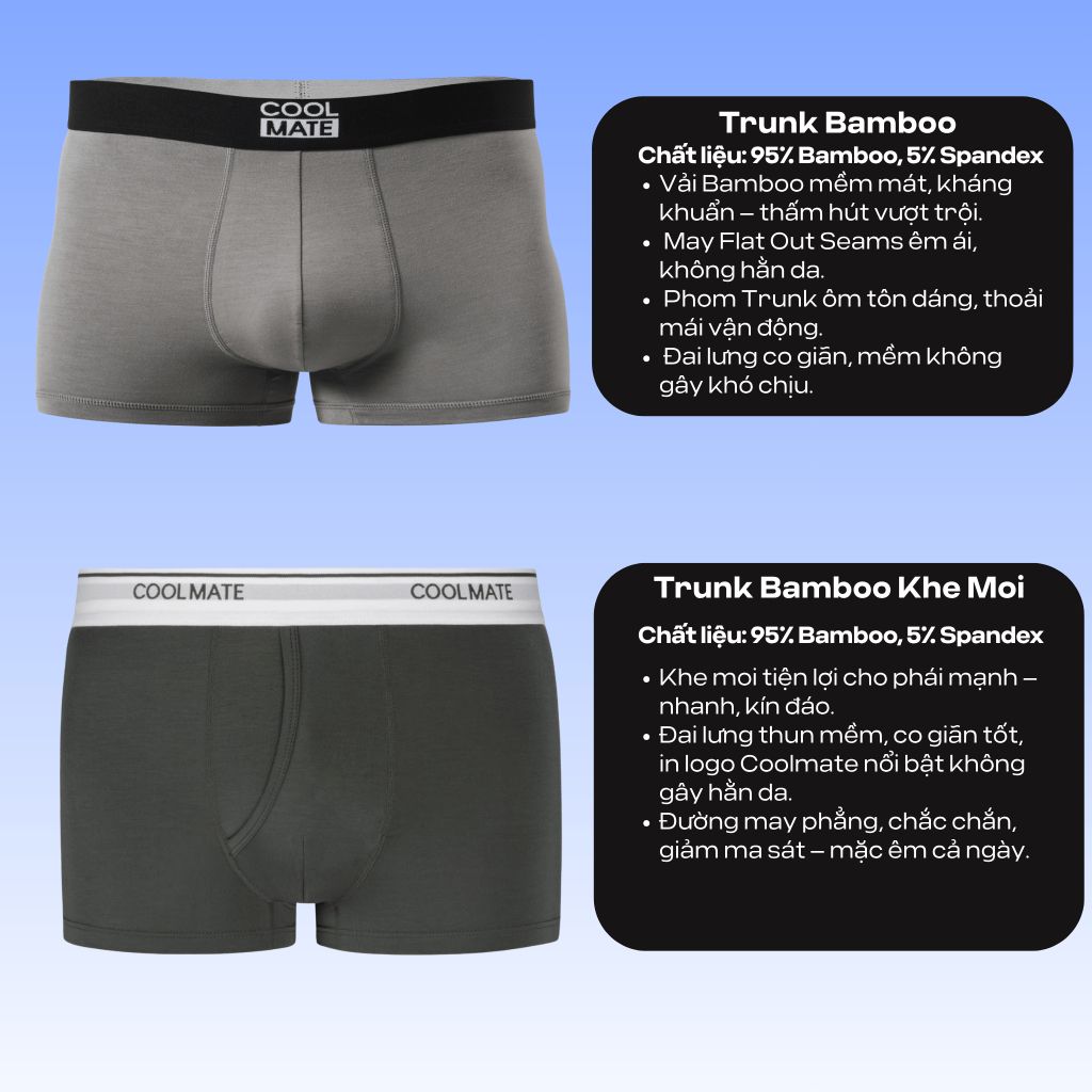 Combo 3 quần lót nam dáng Trunk Bamboo kháng khuẩn Coolmate 3