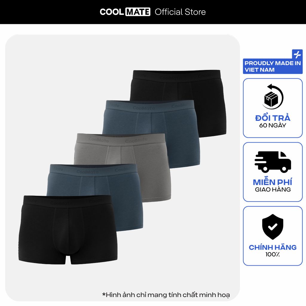 Combo 5 quần lót sịp nam Trunk Cotton co giãn thoải mái Coolmate (màu ngẫu nhiên)
