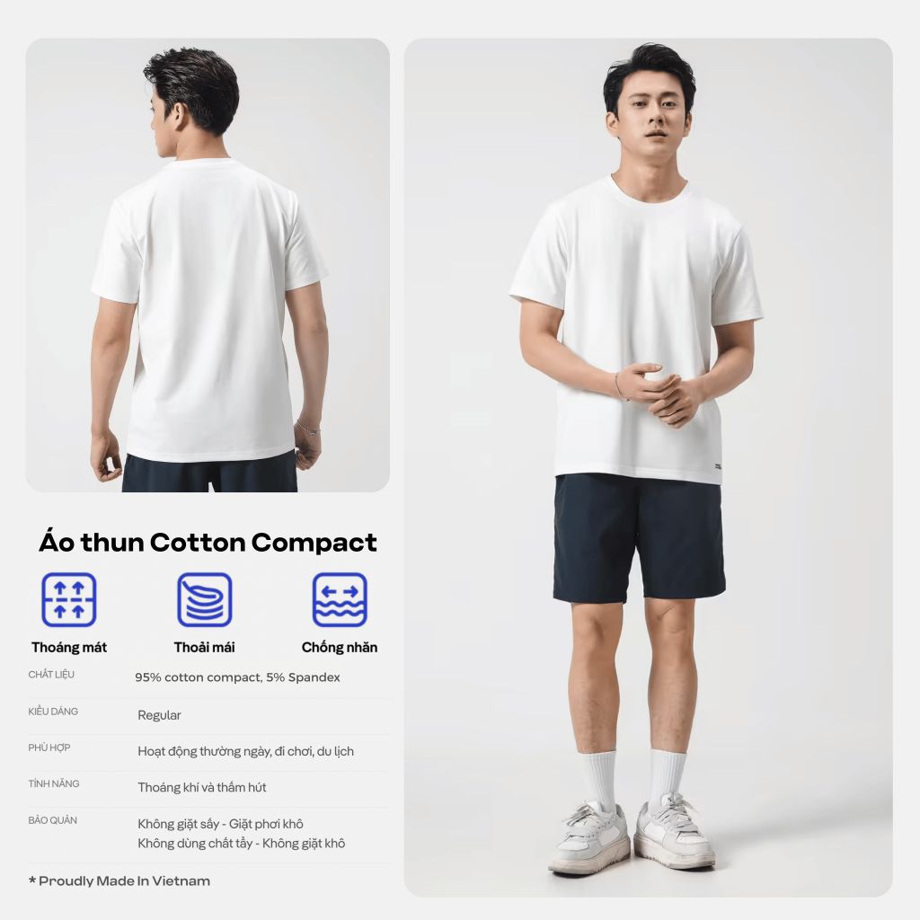 Áo thun nam Cotton Compact phiên bản Premium chống nhăn vải thoáng mát co giãn tốt Coolmate 3