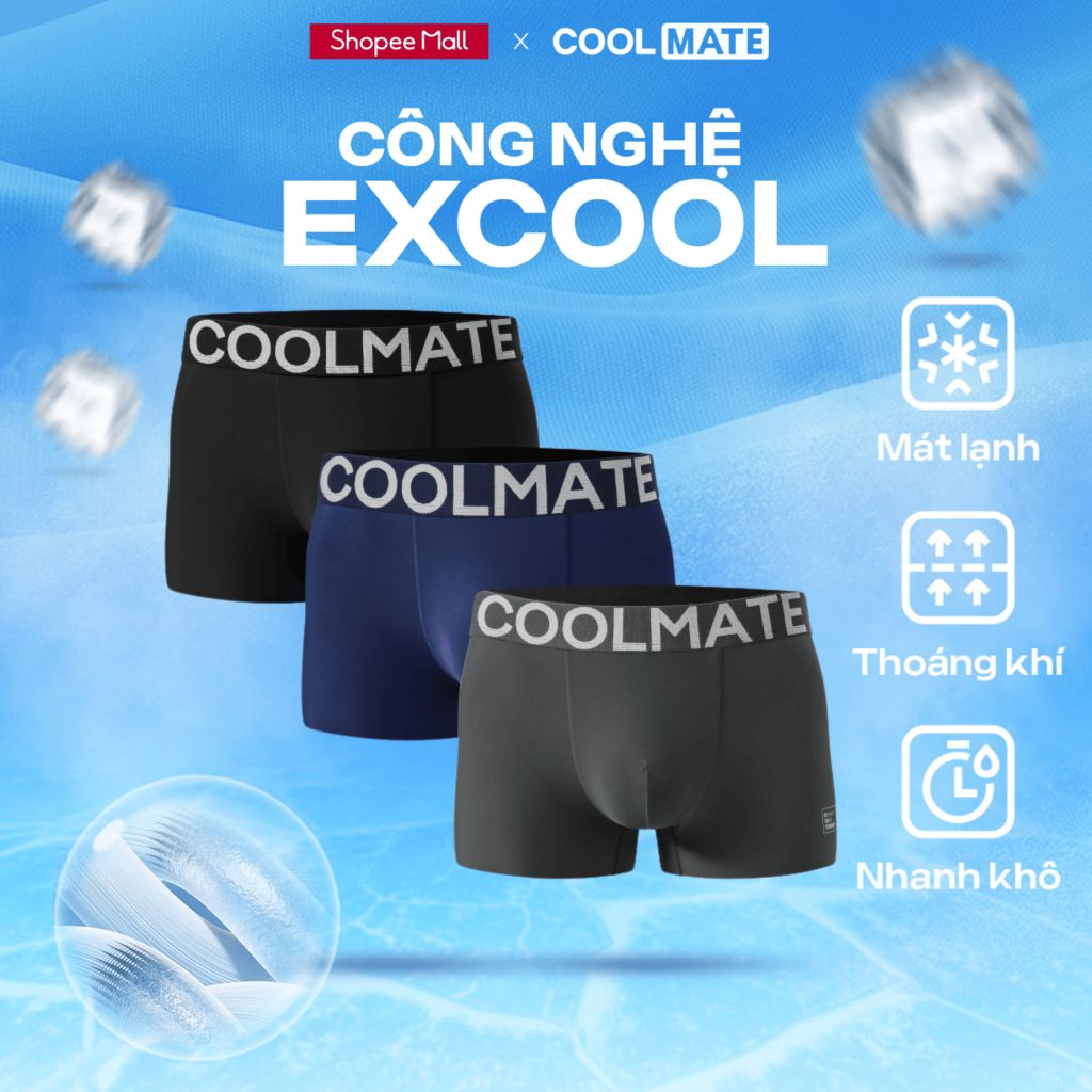Combo 3 quần Lót Nam Trunk Excool Clean Cut II Coolmate thoáng mát, thấm hút