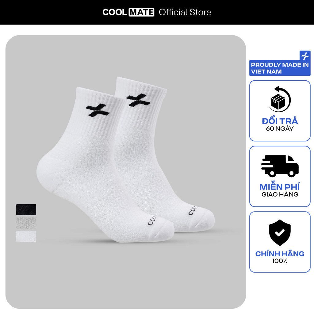 [SALE TẾT]Tất thể thao tập Gym, Pickleball Cổ Trung thấm hút, nhanh khô, chống trượt Coolmate