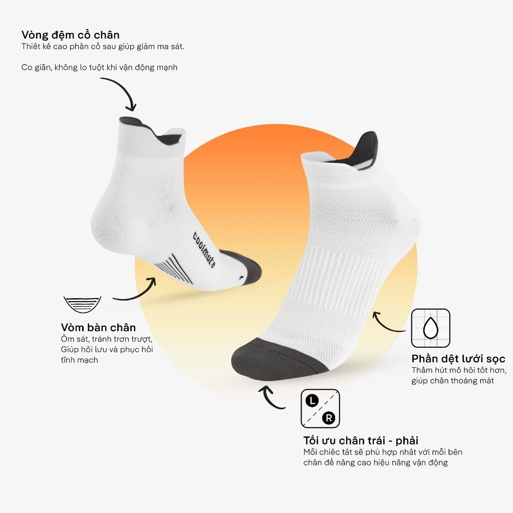 [SALE TẾT]Combo 2 Tất/Vớ nam thể thao cổ ngắn Compression Techfit Coolmate 2