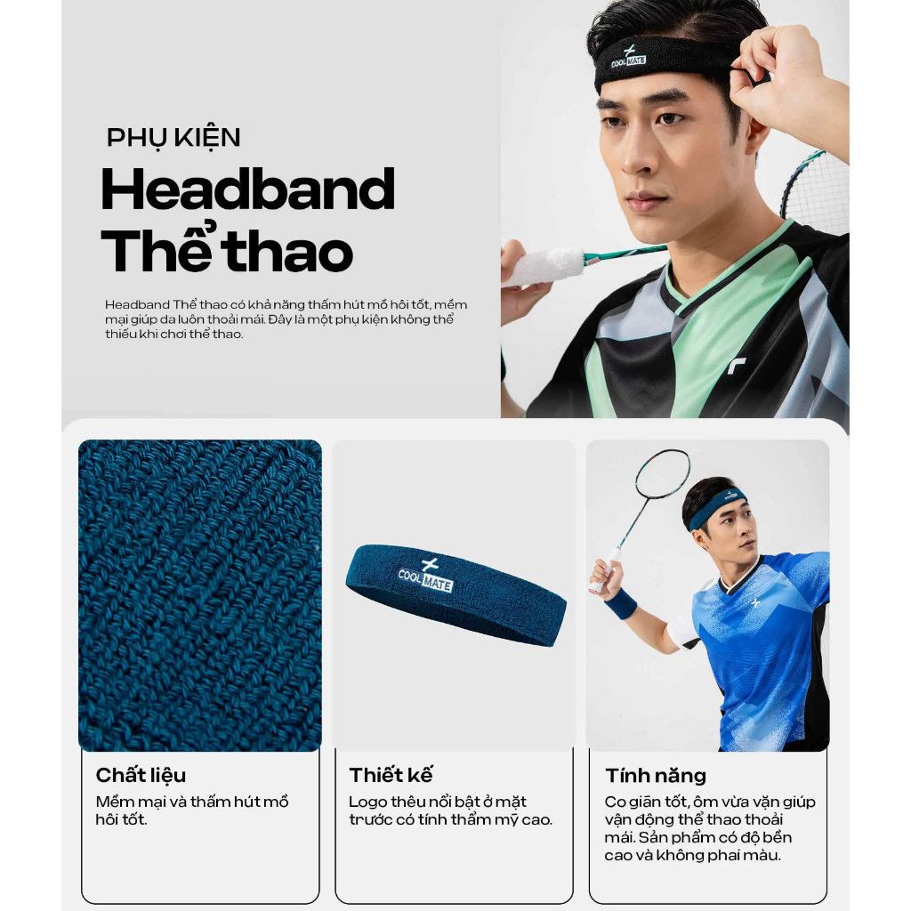 Băng đô thể thao chặn mồ hôi Headband mềm mại thấm hút Coolmate 2