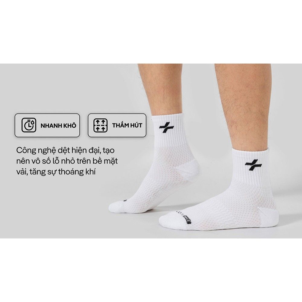 [SALE TẾT]Combo 2 Tất thể thao tập Gym, Pickleball Cổ Trung thấm hút, nhanh khô, chống trượt Coolmate 3