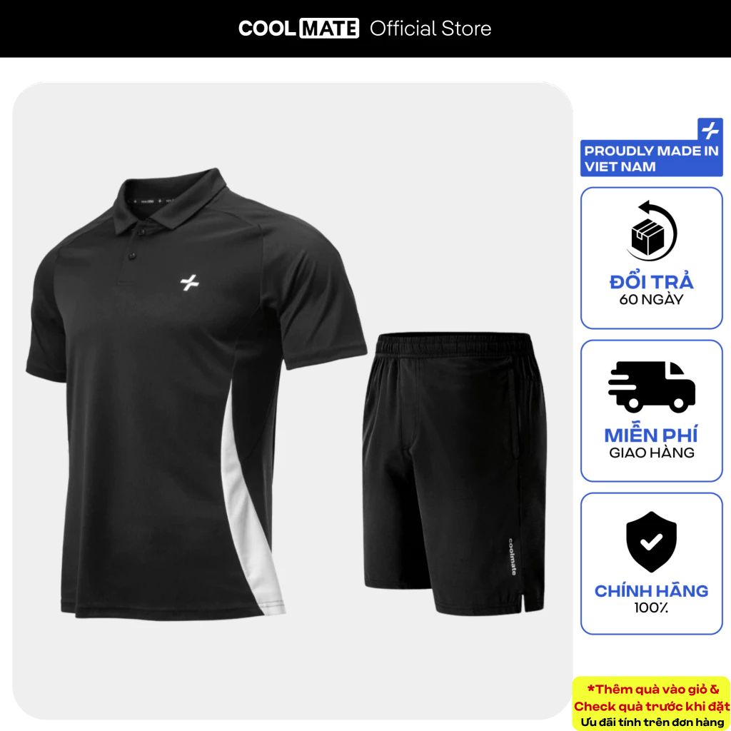 [SALE TẾT]Set đồ bộ thể thao nam Pickleball Áo Polo promax Sideflow và Quần Shorts 7inch thoáng khí Coolmate