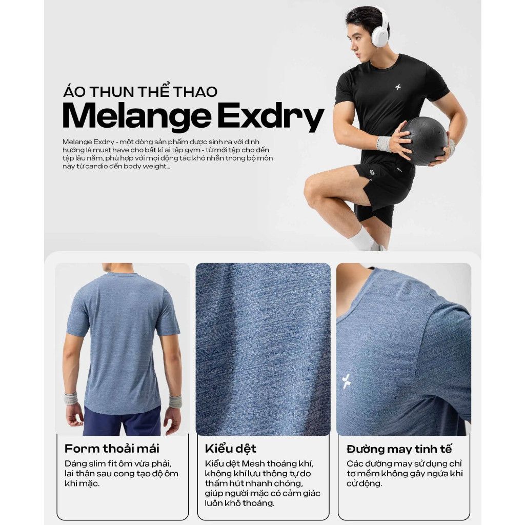 [SALE TẾT-]Áo thun thể thao Melange Exdry thấm hút khoáng khí nhanh khô, áo pickleball, tennis Coolmate 2